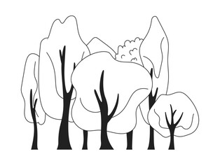 Forest monochrome flat vector object. Environment. Woodland with trees. Editable black and white thin line icon. Simple cartoon clip art spot illustration for web graphic design