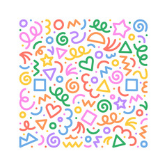 Fun colorful abstract line doodle square shape. Creative minimalist style art symbol set for children or party celebration with modern shapes. Simple upbeat drawing scribble decoration.	
