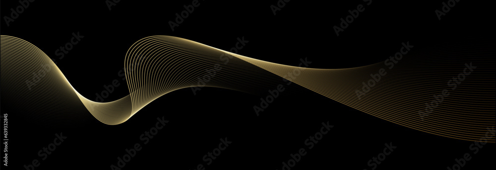 Aufkleber Abstract vector wavy lines flowing smooth curve gold gradient color on black background in concept of luxury, technology, science, music, modern.