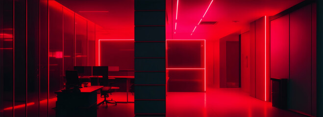Modern empty office with red neon lighting from Generative AI