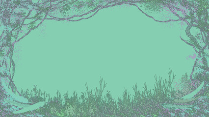 つると枯れ草のある濃色フレーム背景イラストグリーン系