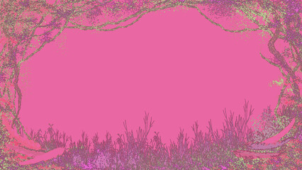 つると枯れ草のある鮮やかなフレーム背景イラストパープル系