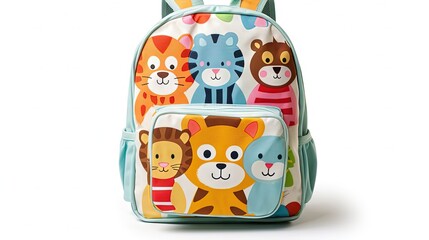 Naklejka premium a colorful backpack with a picture of animals on the front. generative ai