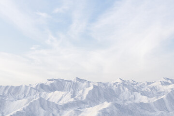 Abstact 3d render winter scene and Natural podium background, The ice snow mountain ridge backdrop blue sky and white clouds
