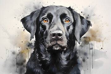 Black dog watercolor illustration. Labrador Retriever. Unique wall decor