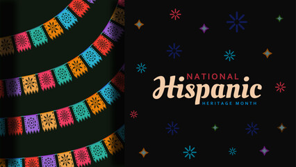 Hispanic heritage month. Abstract flag ornament background design, retro style with text, geometry