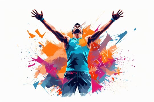 Graphic illustration of an athlete of sportsperson winning