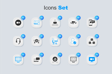 Set Video chat conference, Web camera, Meeting, and Freelancer icon. Vector