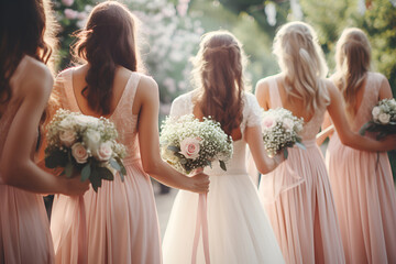 The bride and bridesmaids with flowers 11