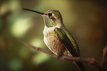 Fototapeta premium Female Ruby-throated Hummingbird (archilochus colubris). Generative AI