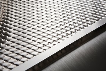 Close up of a stainless steel plate in a  shallow depth of field. Generative AI.