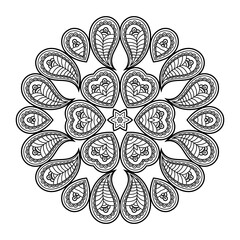 Easy mandala,  Hindi Ornamental luxury mandalas pattern, coloring page on white background