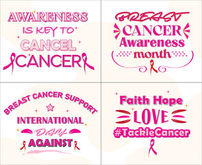 Text international day against breast cancer lettering collection with ribon editable text