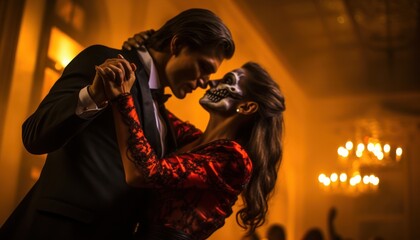 Photo of a couple dancing in a romantic, candlelit room