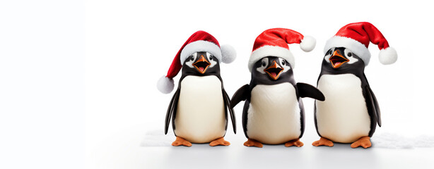 christmas card with three cartoon penguins on a white background singing a song, legal AI