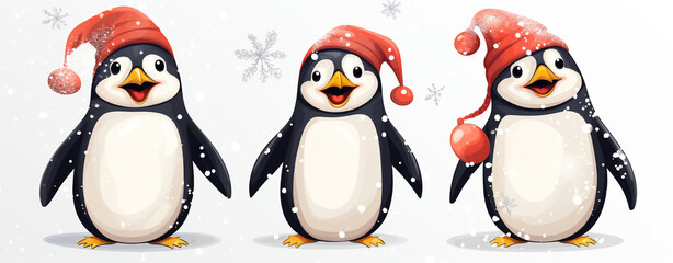 Fototapeta premium christmas day funny cartoon penguin on white background, legal AI