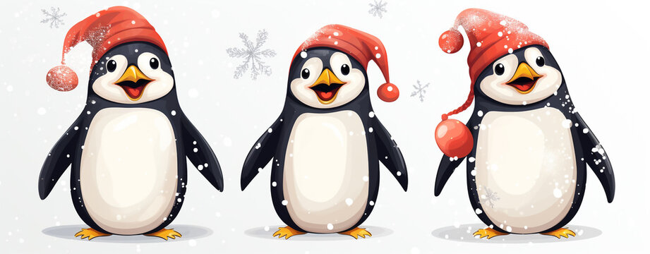 christmas day funny cartoon penguin on white background, legal AI