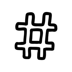 Symbol hash outline font in outline bubble style isolated on white background. For typography, font, lettering, logo, alphabet, education, abc, branding, presentation, signboard.