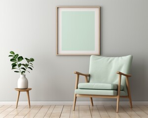 Modern living room interior. Interior and Blank picture frame background mockup and armchairs with the gray wall.