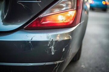 Dented Rear Bumper of Car After Parking Lot Accident - Damage to Vehicle Auto With Rear Damage