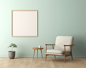 Modern living room interior. Interior and Blank picture frame background mockup and armchairs with the green wall.