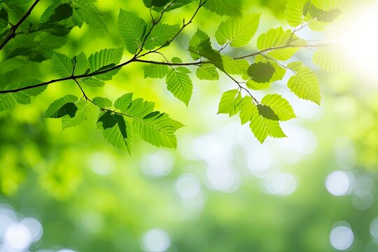 Green Leaves Background with Sunlight and Copy Space for Summer and Spring Designs