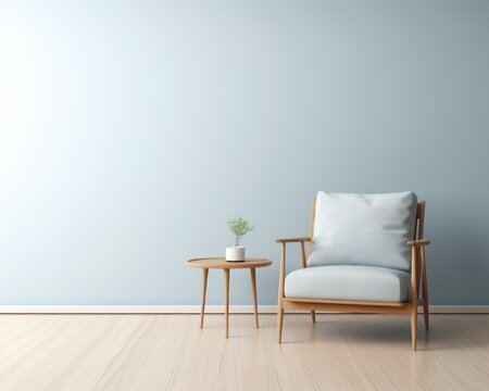 Modern living room interior. Interior and frame mockup. Two white armchairs with the blue wall.