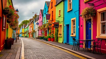 Discover the Charm of Colourful Old Streets in Kinsale, Cork, Ireland  - obrazy, fototapety, plakaty