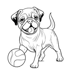 Dog playing a ball coloring page for kids - coloring book