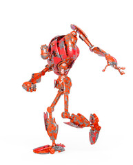 out of date robot is walking around in white background