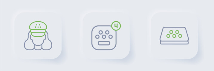 Set line Taxi car roof, mobile app and driver icon. Vector