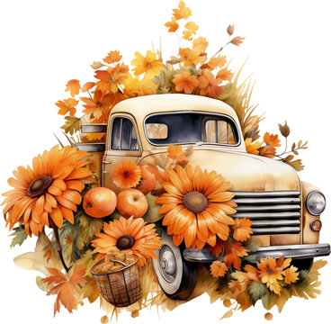 recommend clip art: Fall Pumpkin Truck Clipart, Watercolor Vintage Farm Truck PNG, Autumn Elements, Autumn Truck Clipart, Watercolor Vintage Truck with Pumpkins, Generative AI
