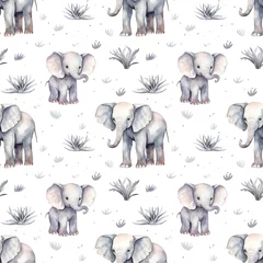 Foto op Plexiglas Olifant Seamless pattern with cute elephant on light background.