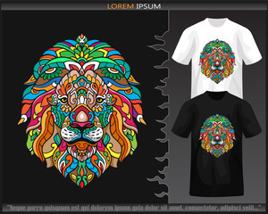 Colorful Lion head mandala arts isolated on black and white t shirt.