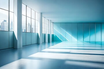 blue corridor in modern building generated ai