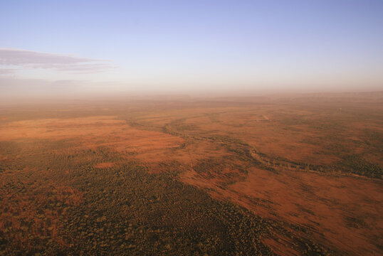 Aerial view of the Australian outback at dawn, Red Centre, Northern Territory, Australia