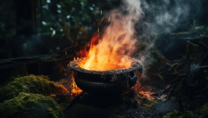 Photo of a blazing fire in the heart of a dense forest