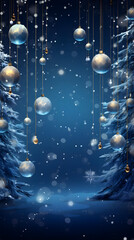 Fototapeta na wymiar Vertical Christmas Background, magical holiday backdrop with shimmering ornaments and glowing lights