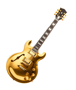 guitare &eacute;lectrique en or sur fond transparent