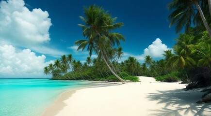 view of island, island in the sea, beach with palm trees and sea, view of tropical island, tropical beach