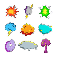 Explosion air cloud. Comic speech bubble. Vector drawing. Collection of design elements.