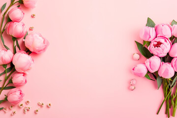 Pink peonies on a pink background. Generative AI