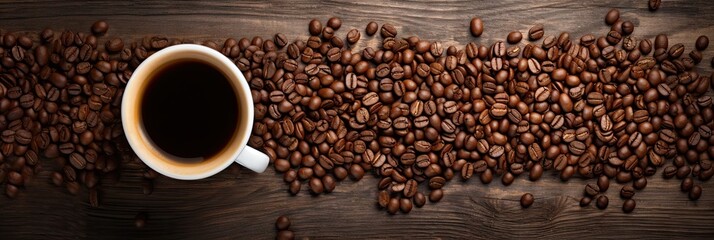 Naklejka premium a hot cup of coffee with coffee beans