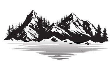 Fototapeta na wymiar Vintage Monochrome Mountains set Flat Vector illustration