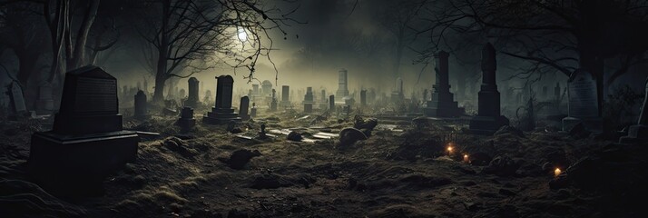 graveyard filled with tombstones, headstones, and graves - obrazy, fototapety, plakaty