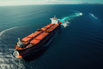 huge sea tanker sailing on the ocean, aerial view, sunny day