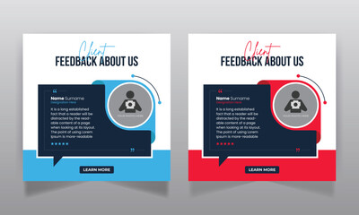 Client testimonial social media post design and square web banner template