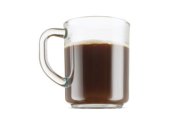 Black coffee in a glass mug. Espresso in a glass mug with a handle.