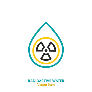 Radioactive water linear sign, pictogram, symbol. Save the ocean concept