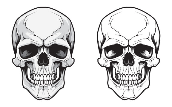 Vintage Monochrome Human Skull crossing bones Vector illustration